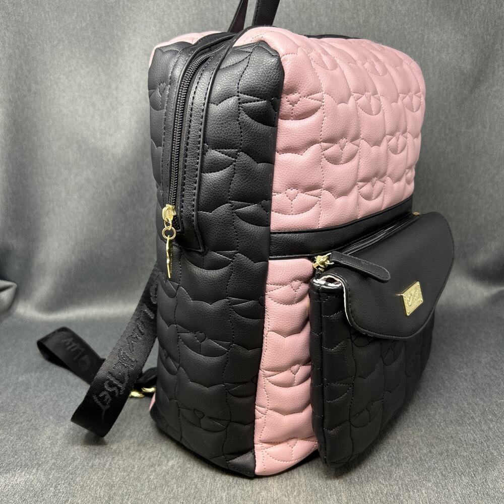 Luv Betsey Johnson Lorene Quilted Cat Face Pink Black Backpack with Crossbody - Picture 3 of 15